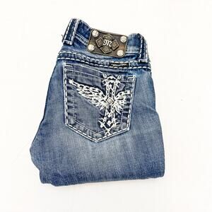 Miss Me Capri Dark Wash Embellished Cross Denim Jeans JP5117CPU Size 26